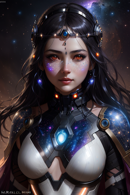 a-woman-in-the-night-glowing-dots-on-the-skin-of-the-face-glowing-eyes-shining-eyes-nebula-in-th-524726669